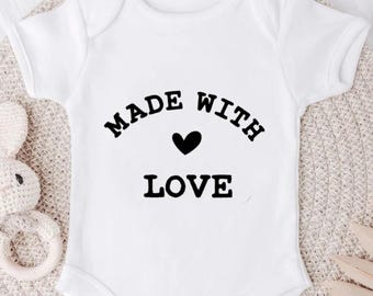 Cute made with love baby bodysuit, Baby's first bodysuit, Newborn baby bodysuit, New parents gift idea, Babyshower gift bodysuit