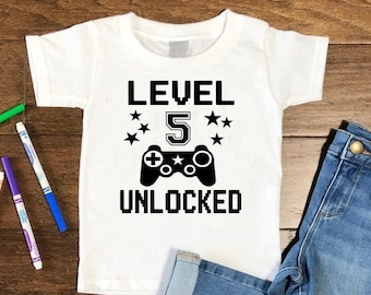 Level 5 unlocked, 5th Birthday boy, 5th Birthday shirt, Gamer Shirt, 5 Birthday shirt, Birthday Boy, Gamer birthday shirt