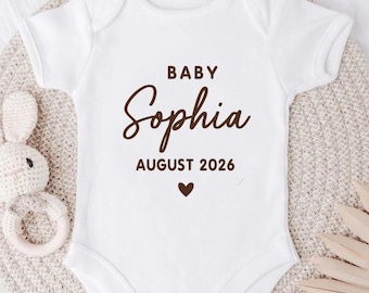 Personalized baby bodysuit, Personalized newborn outfit, Baby's first bodysuit, Baby bodysuit with name, Due date baby announcement
