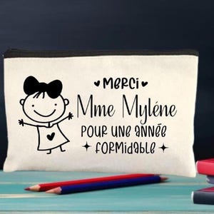 Cadeau enseignante, Cadeau éducatrice, Étui à crayons, Étui à maquillage, pochette cadeau professeure, French teacher gift