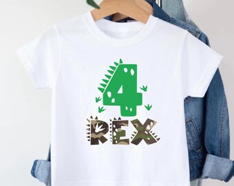 Four Rex Dinosaur Birthday Shirt