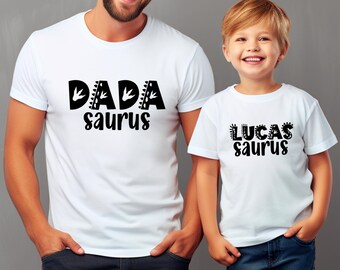 Personalized Dad and Son Dinosaur Matching Shirt, Custom Baby Name Saurus matching shirts, Father's Day Gift, Father And Son Outfit