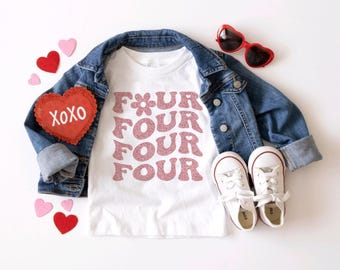 Hello Four, 4th Birthday Shirt, Fourth Birthday Girl, 4th Birthday Girl, Hello Four Shirt, Four Birthday Girl groovy