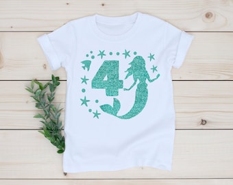 Personalized Mermaid birthday shirt, Cute Mermaid theme shirt, Sea theme birthday, 4th Birthday shirt, Birthday girl, Beach theme birthday