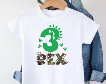 Three Rex Dinosaur theme birthday shirt