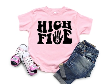 5th birthday shirt High Five 5th Birthday Groovy Birthday Shirt for Youth Boys Girls Fifth Birthday Celebration Outfit