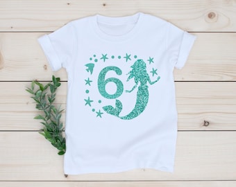 Mermaid birthday shirt, Cute Mermaid theme shirt, Sea theme birthday, 6th Birthday shirt, Birthday girl, Beach theme birthday