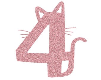 Number 4 Birthday iron-on vinyl decal, Birthday vinyl decal, Cat theme birthday iron-on, Cat theme kids birthday decal