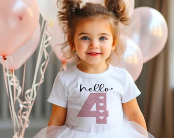 Hello Four, 4th Birthday Shirt, Fourth Birthday Girl, 4th Birthday Girl, Hello Four Shirt, Four Birthday Girl
