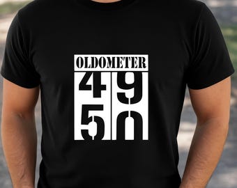 Oldometer 50 T-Shirt - Unisex Funny 50 AF Mens 50th Birthday Shirt - Born in 1976 Gift Vintage TShirt