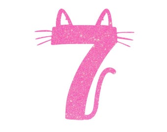 Number 7 iron-on transfer, Birthday girl iron-on, Cat theme birthday iron-on decal, Birthday shirt iron-on transfer