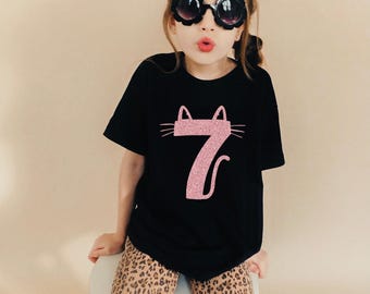 Cute cat birthday shirt, Kitty cat birthday shirt, Seven birthday shirt, 7th Birthday girl shirt, Hello Seven, Seventh Birthday gift