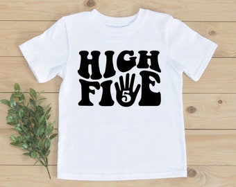 5th birthday shirt High Five 5th Birthday Groovy Birthday Shirt for Youth Boys Girls Fifth Birthday Celebration Outfit