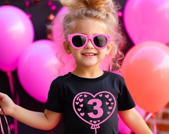 3rd birthday girl Three Birthday girl 3 birthday girl Glitter Pink Shirt Kids Birthday shirt