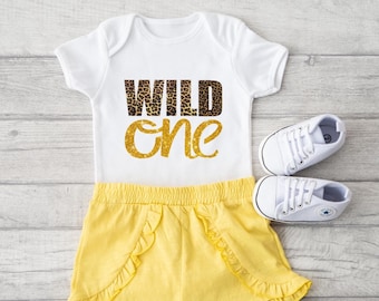 Wild One 1st Birthday bodysuit - Cheetah Leopard Print baby romper