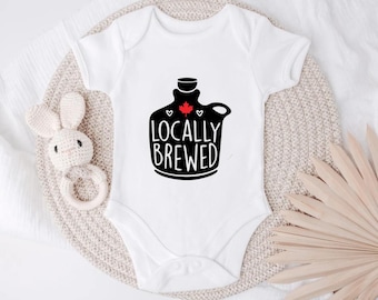 Locally Brewed Baby bodysuit, Cute Canadian Baby outfit, Made in Canada baby bodysuit