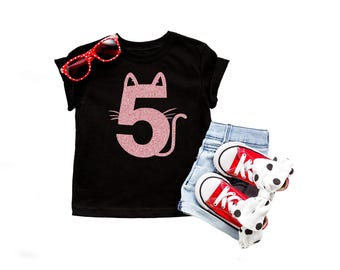 Cat Theme 5th Birthday shirt, Fifth Birthday Shirt, 5 Birthday Shirt, Five Birthday, Birthday Girl, Kitty Birthday theme shirt