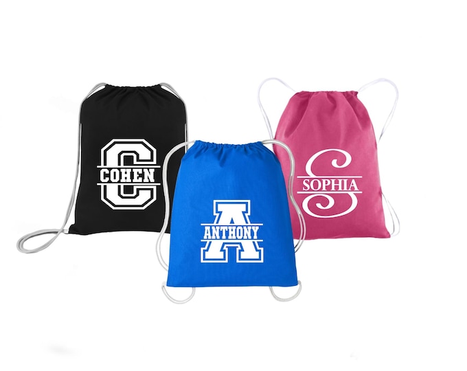 Featured listing image: Personalized drawstring bags, Personalized cinch bags, Custom Bag with Name, Custom Party Bags, Team Sport Bags, Kids Party favors bags