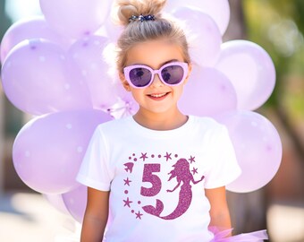 Mermaid birthday shirt, Cute Mermaid theme shirt, Sea theme birthday, 5th Birthday shirt, Birthday girl, Beach theme birthday