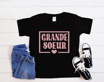 Grande Soeur Shirt, Promue grande soeur, French big sister shirt, annonce de grossesse, bientot grande soeur, grande soeur shirt