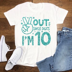 Chemise 10e anniversaire, chemise dixième anniversaire, cadeau 10e anniversaire, paix à un chiffre, j'ai 10 ans, bonjour 10, bonjour dix White/GlitterBlue