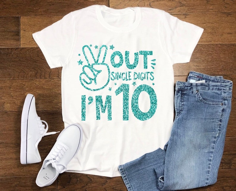 Chemise 10e anniversaire, chemise dixième anniversaire, cadeau 10e anniversaire, paix à un chiffre, j'ai 10 ans, bonjour 10, bonjour dix White/GlitterBlue