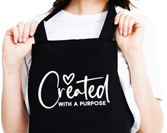 Created with a purpose hairdresser apron, Christian hairdresser apron, Faith hairdresser apron, Positive motivational apron with pockets