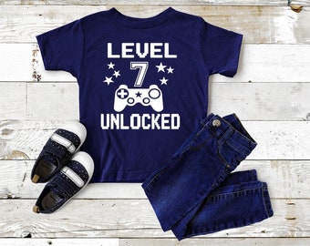 Level 7 unlocked, Seventh birthday shirt, Seventh Birthday shirt, 7th birthday Gift, Seven Birthday boy, 7th Birthday Boy, Gamer shirt