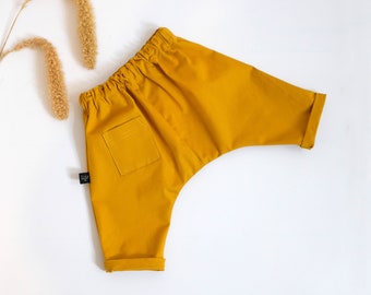 Pantalon harem jaune pour bébé et tout-petit, cadeau pour bébé, ajustement ample, pantalon en coton pour bébé, leggings pour bébé, fait à la main au Royaume-Uni, pantalon pour enfants
