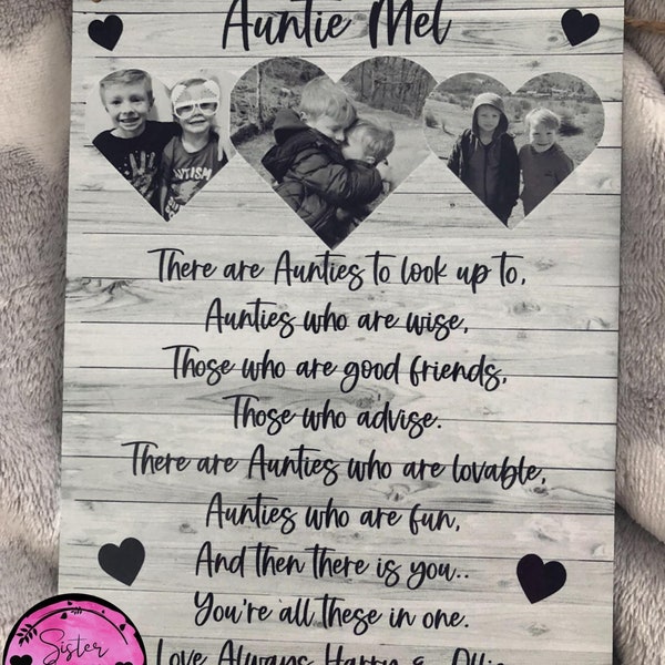 Personalised Auntie Plaque, sign,mother’s day, birthday, gift, photograph