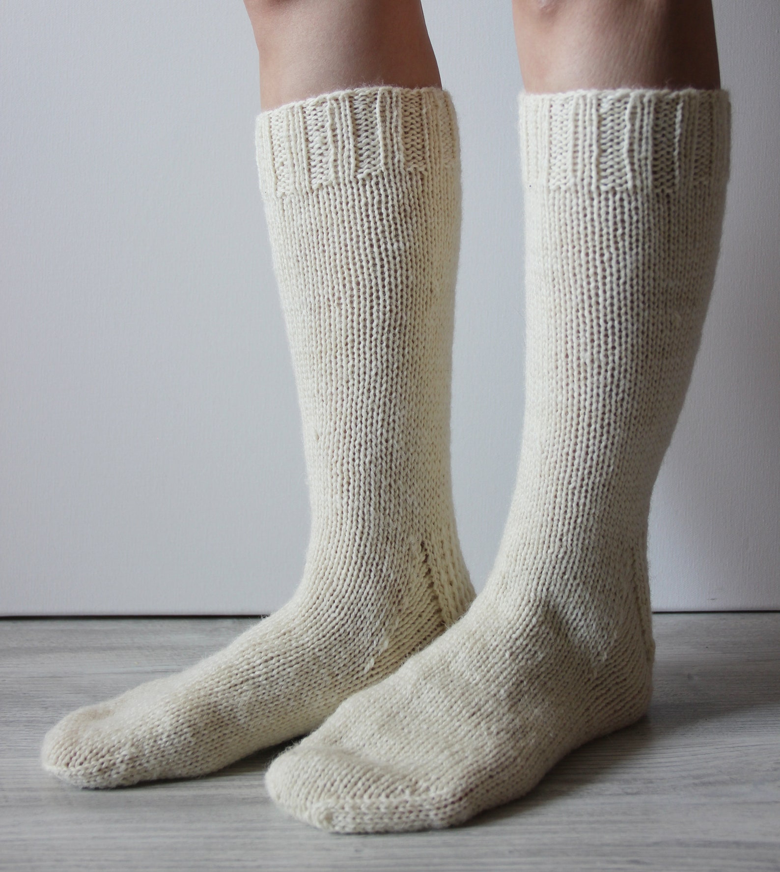 100 Wool Socks Handmade Wool Knee Socks Undyed Knit Leg Etsy