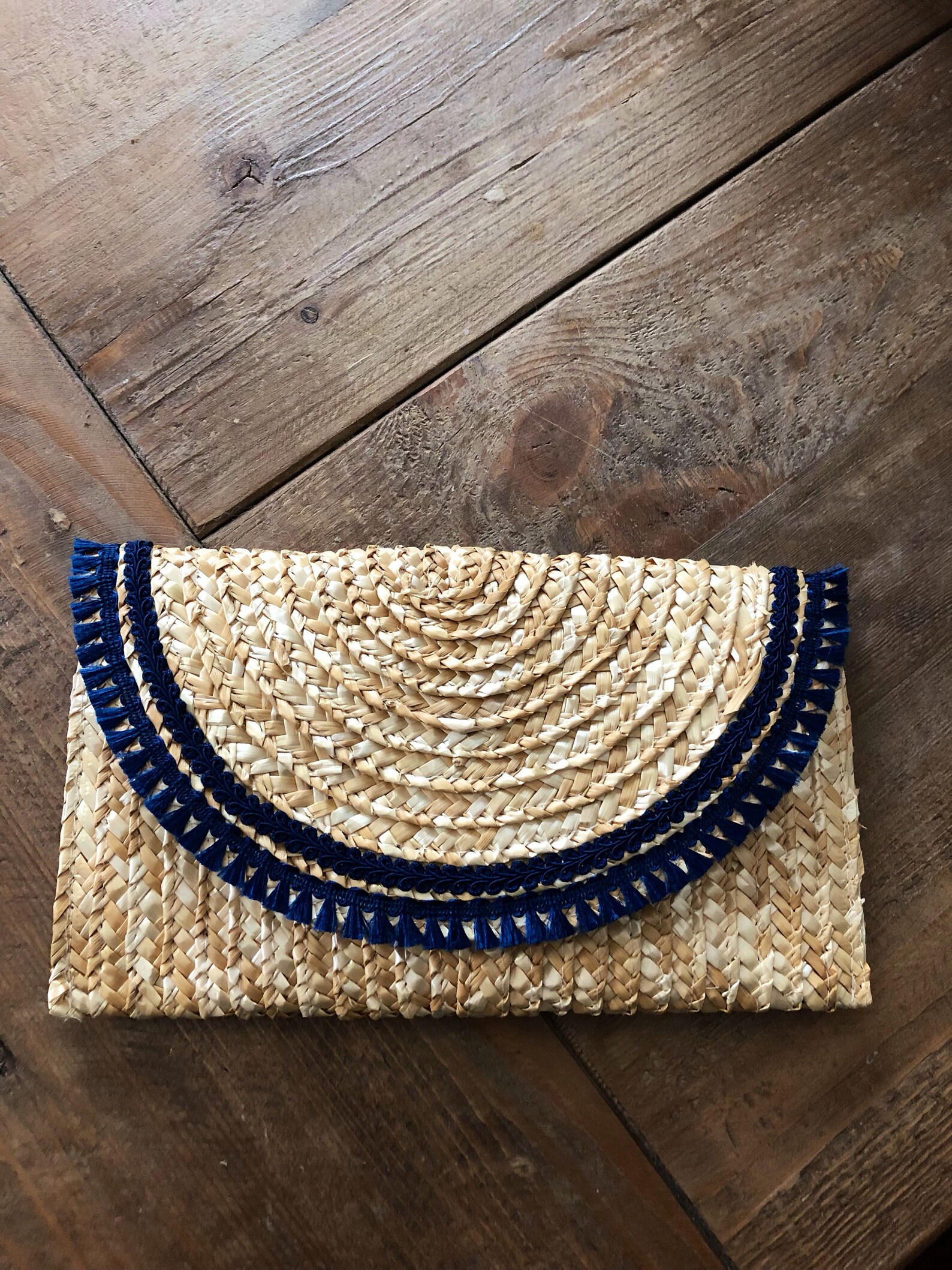Straw Envelope Clutch With Fringe Etsy
