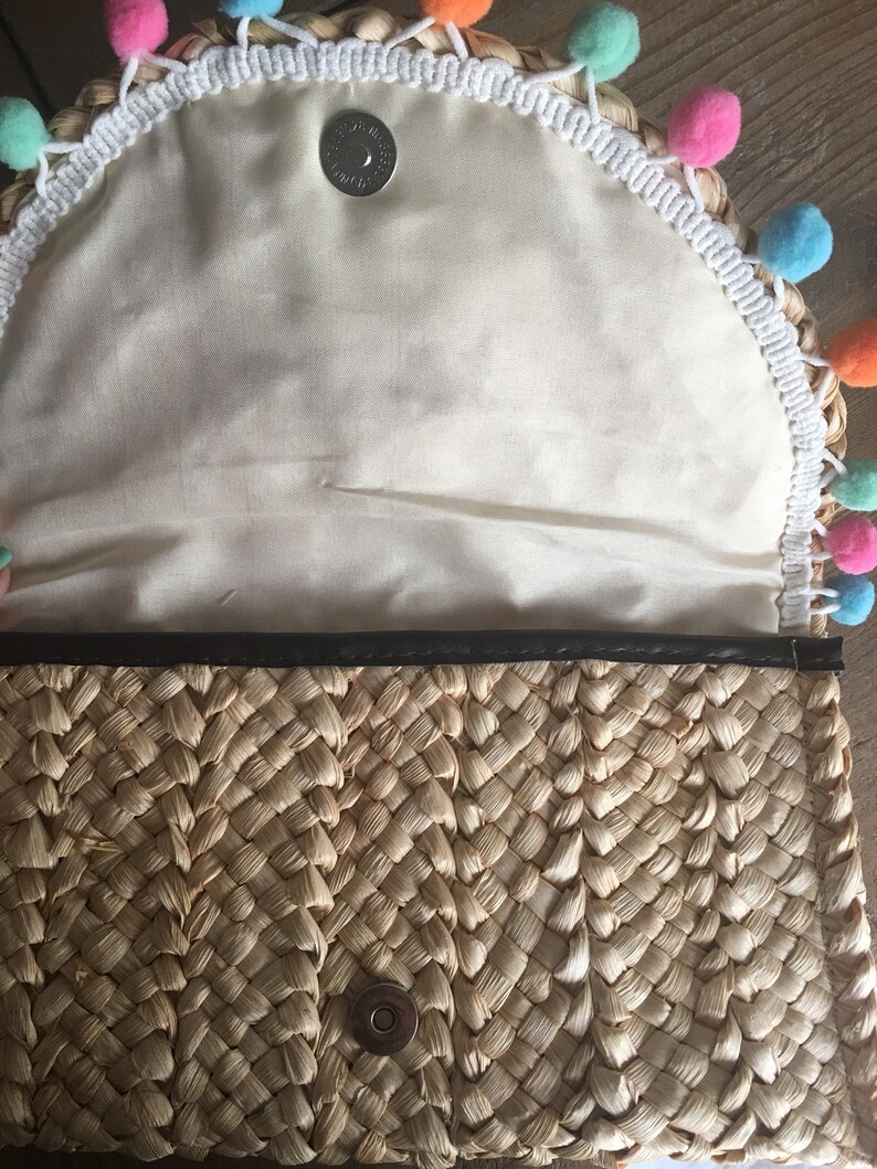 Straw Clutch Purse With Pom Poms Straw Bag Etsy
