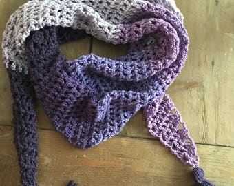 Purple Scarf/Crochet Scarf/Desert Wind Triangle Scarf with Tassels