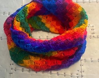 Rainbow Stripe Scarf With Cloud Pom Poms