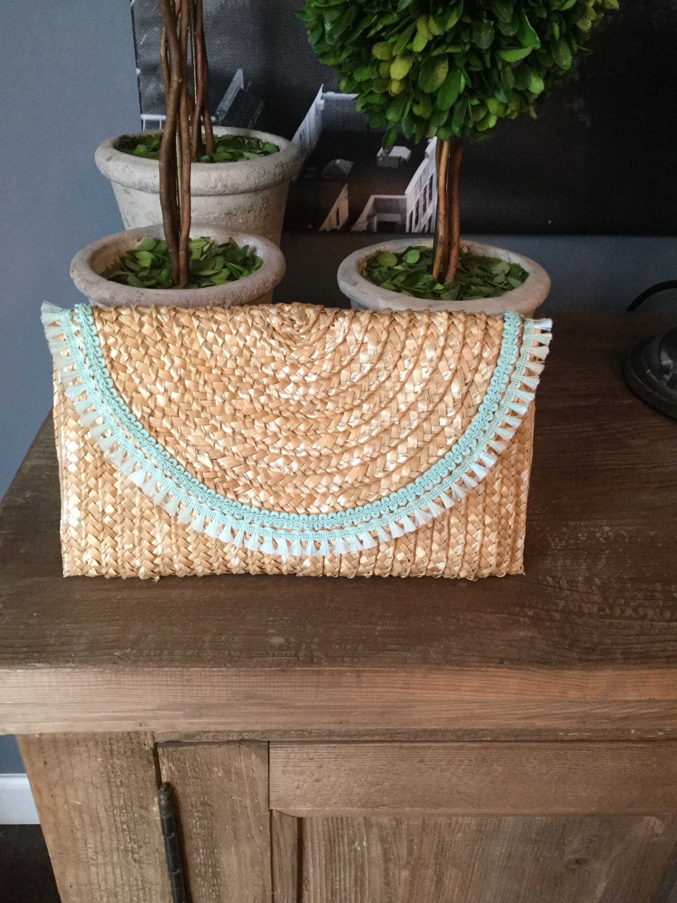 Straw Envelope Clutch with Fringe Etsy
