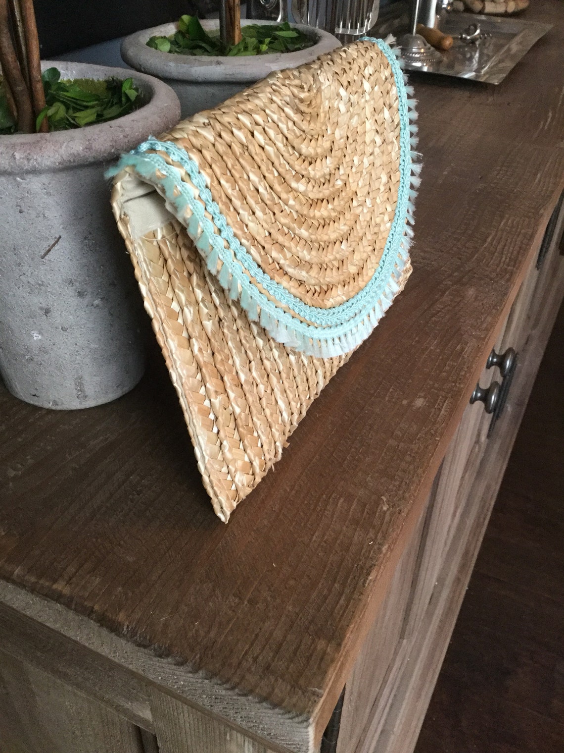 Straw Envelope Clutch With Fringe Etsy