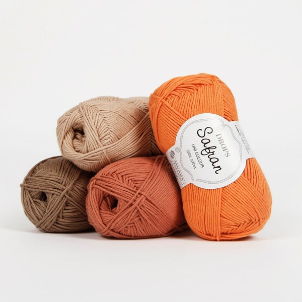50g/160m(1.8oz-175yds), DROPS Safran, Egyptian combed cotton in every colour! Cotton yarn, Knitting yarn, Crochet yarn