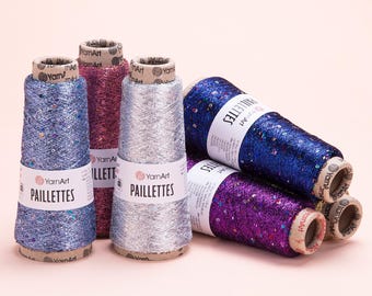 Hilo YarnArt Paillettes: Lentejuelas brillantes, tejido brillante, encaje de lujo para crochet, hilo brillante para chales y accesorios.