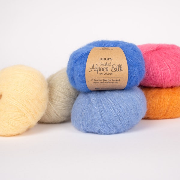 25g/140m(0,9oz-153yds), DROPS Brushed Alpaca Silk / A luxurious blend of brushed alpaca and mulberry silk