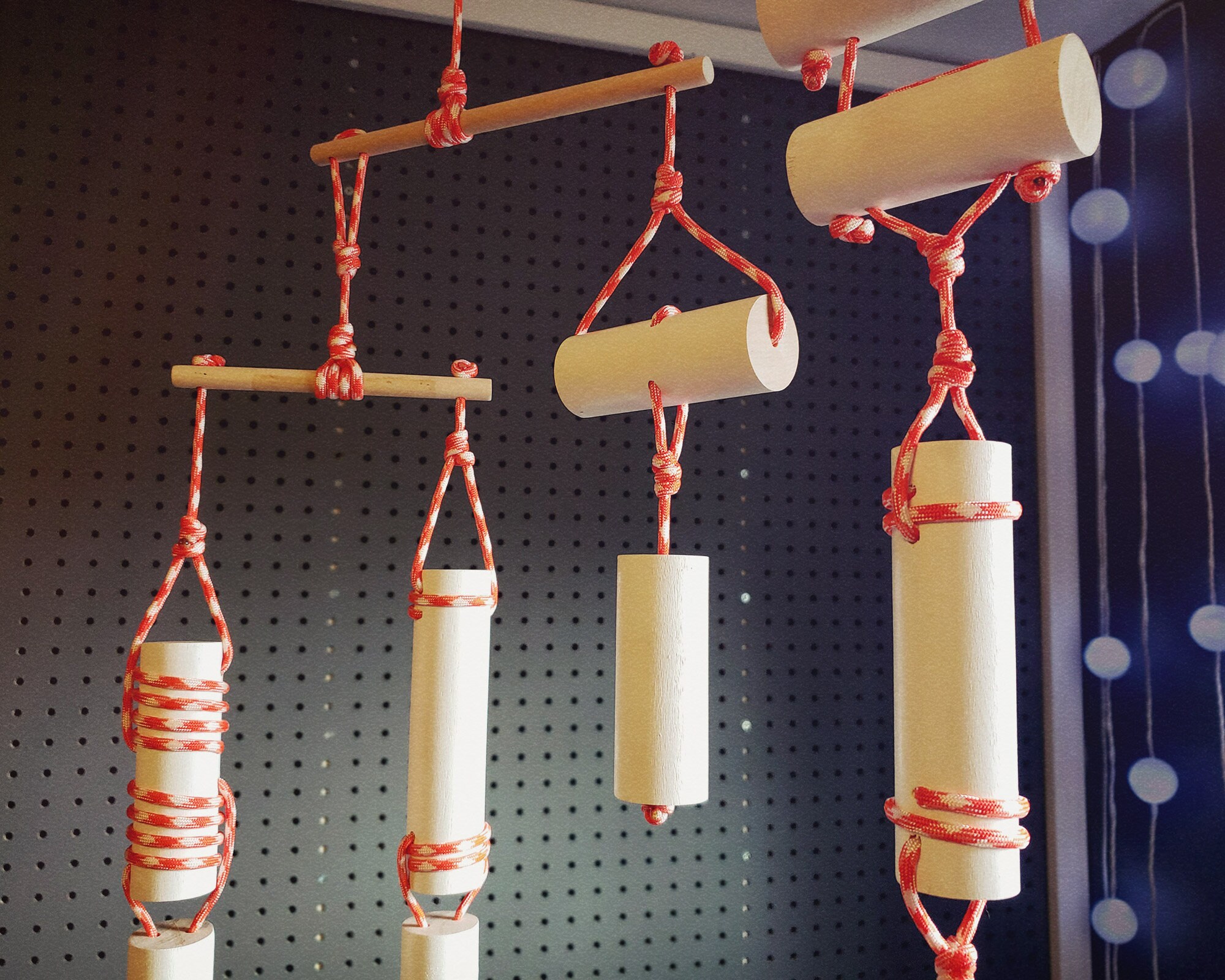 White Wood with Creamsicle Orange Paracord Rope Hanging Sculptural Art ...
