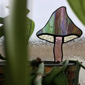 Mushroom Planter Pal stained glass plant stake or suncatcher image 2