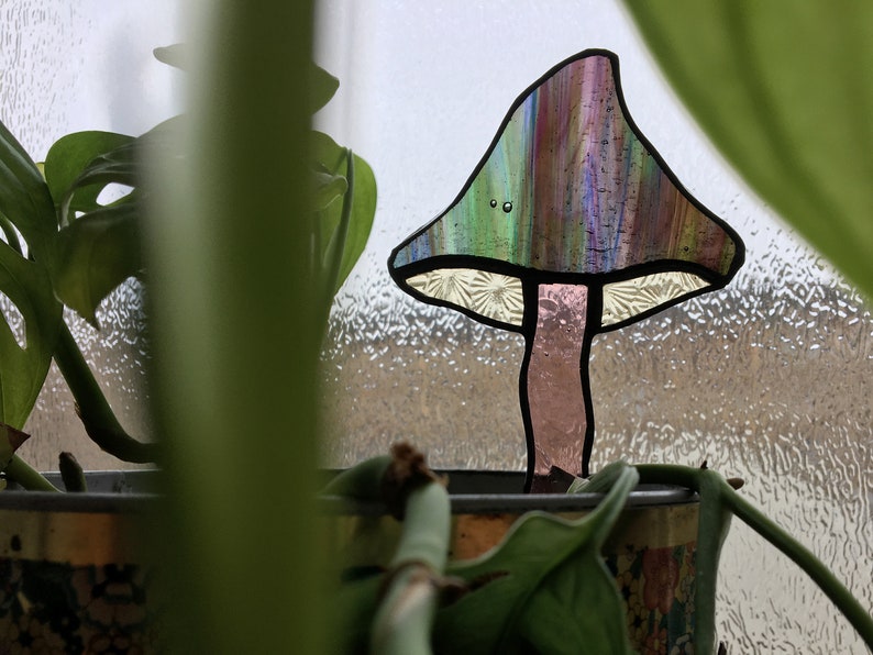 Mushroom Planter Pal stained glass plant stake or suncatcher image 2