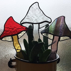 Mushroom Planter Pal stained glass plant stake or suncatcher image 1