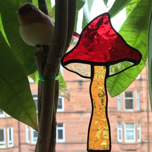 Mushroom Planter Pal stained glass plant stake or suncatcher image 4