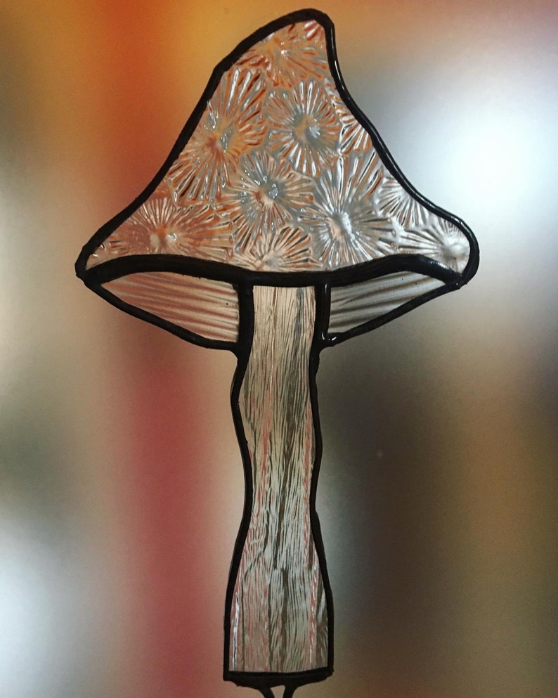 Mushroom Planter Pal stained glass plant stake or suncatcher image 5