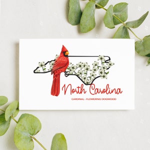 Download digitale Cartolina di uccelli e fiori dello stato della Carolina del Nord