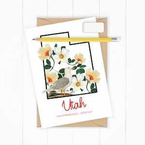 Download digitale Cartolina con uccelli e fiori dello stato dello Utah