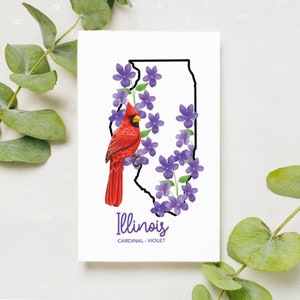 Digitaler Download Postkarte mit Vogel und Blume des Bundesstaates Illinois