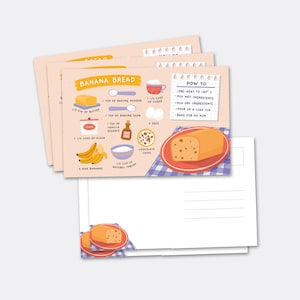 Ensemble de cartes postales de recette de pain aux bananes - Pack de cartes postales à téléchargement numérique Papeterie pour cartes postales
